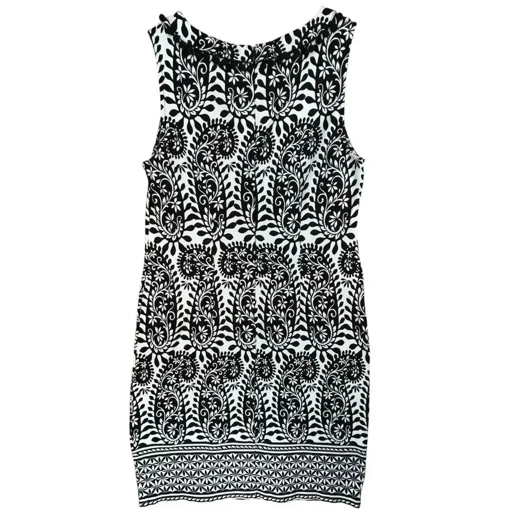 Talbots Women’s Black White Floral Paisley Pom Pom Crew Neck Above Knee Dress‎ L